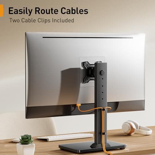 Perlegear Monitor Stand, Freestanding Monitor Mount for 13-34 inch Screens with 360 Degree Rotation, 5 Height Settings, Adjustable Desk Riser with Swivel and Tilt, Max VESA 100x100mm, PGTVS29 7