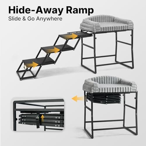 Veehoo Dog Window Perch with Stairs, Fluffy Plush Seatmate Chairs with Folding Dog Steps for Bed, Dogs High Chair for Office, Window or Bedside, CWC2526CP 6