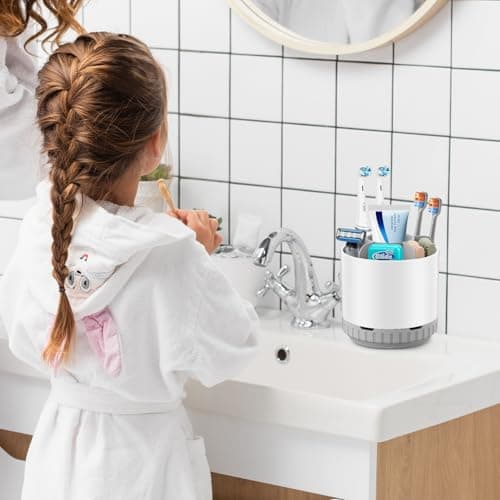 GFWARE Toothbrush Holders for Bathrooms - White Rotating Kids Electric Toothbrush and Toothpaste Holder, Detachable 6 Slots Tooth Brush Organizer Bathroom Countertop Storage 3
