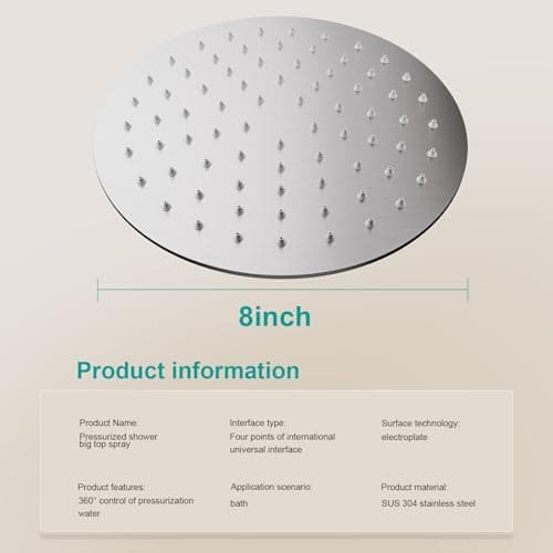 AULEEND All Metal Rain Shower Head - Heavy Duty Stainless Steel, Easy Install, High Water Flow, Ultra-Thin Modern Design for Bathroom (Brushed Nickel, 8) 2