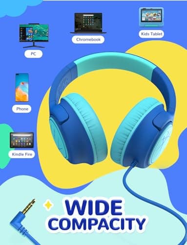 iClever Kids Headphones with Cord, 85dBA Safe Volume Wired Headphones for Kids, Stereo Sound Foldable Adjustable, 3.5mm Jack, Over Ear Child Headphone for School/Boys/Girls/iPad/Tablet/Travel, Blue 7