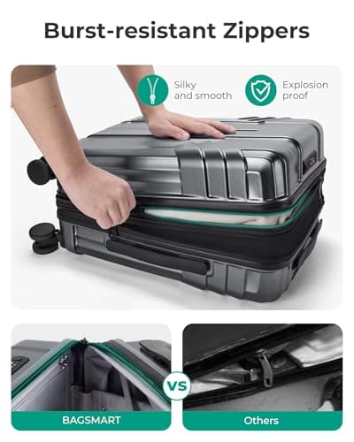 BAGSMART Expandable Carry On Luggage 22x14x9 Airline Approved, 1OO% PC Lightweight Hard Shell Suitcase, 20 Inch Travel Luggage with Spinner Wheels, Waterproof Rolling Suitcase, Gray… 5