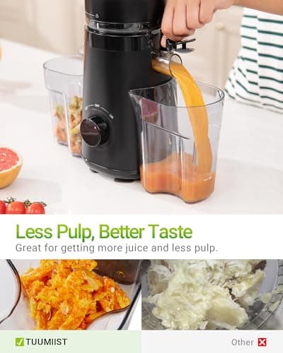 TUUMIIST Juicer Machines, Cold Press Juicer with 5.3" Extra Large Feed Chute Fit Whole Fruits & Vegetables Easy to Clean, High Juice Yield, BPA Free (Black) 6