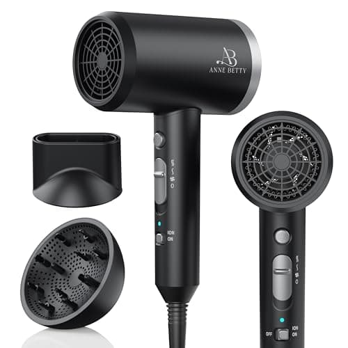 ANNE BETTY Ionic Hair Dryer with Diffuser, 1800W Blow Dryer for Women & Men, Fast-Drying, Lightweight, Low Noise, Hair Care Styling Tool for Home, Travel, Gifting