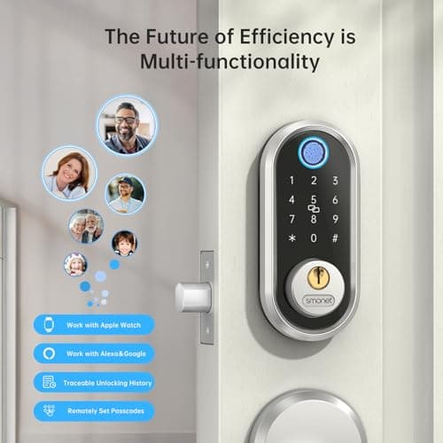 Smart Deadbolt, SMONET Fingerprint Electronic Deadbolt Door Lock with Keypad-Bluetooth Keyless Entry Front Door Digital Keypad App Control, Ekeys Sharing, App Monitoring Auto Lock for Homes and Hotel 6