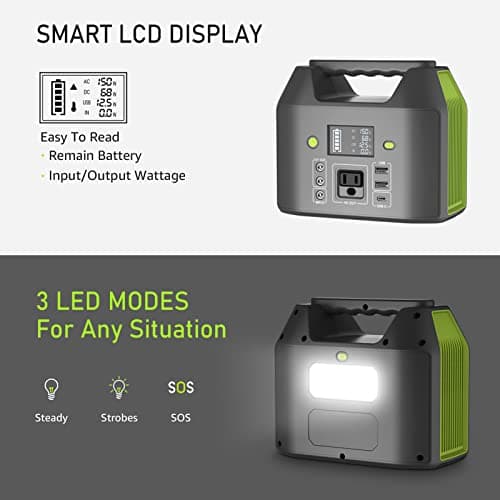 Portable Power Station 150W 155Wh, EnginStar Power Bank with 110V AC Outlet, 42000mAh 6 Outputs External Battery Pack with LED Light for Home Camping 5