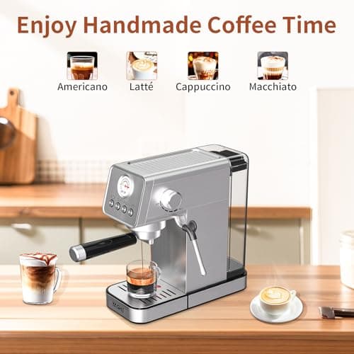 YASHE Espresso Machines 20 Bar, Upgraded 1350W Espresso Maker with Milk Frother Steam Wand and 37.2oz Removable Water Tank, Semi-Automatic Steam Espresso Coffee Maker, Cappuccino Machine for Home 7