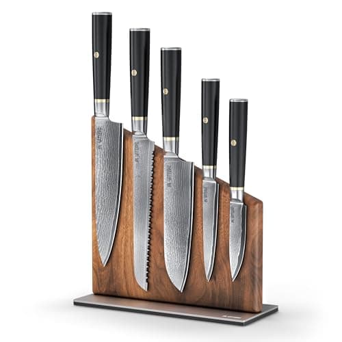 Yatoshi Knives Magnetic Kitchen Knife Block Set - Japanese 67 Layer High-Grade VG-10 Steel Knives, Sharp, G10 Handle Professional Kitchen Knife Set - Black Damascus (6 pieces)