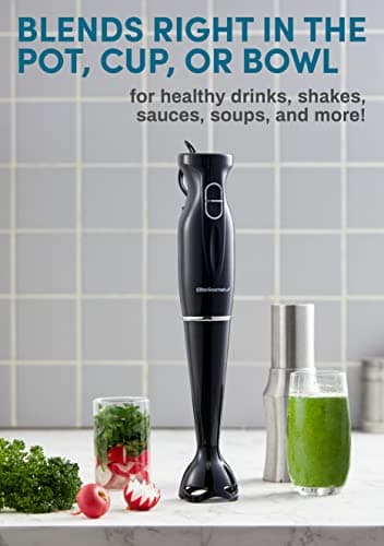 Elite Gourmet EHB3201 Immersion Hand Blender 300 Watts 2 Speed Mixing with Detachable Blades, Detachable Wand Stick Mixer, Smoothies, Baby Food, Soup, Charcoal Black 5