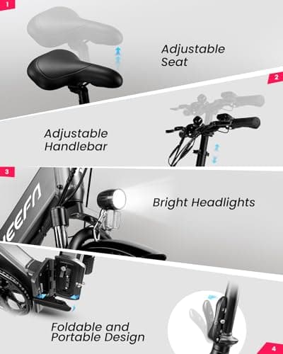 VEEFA F1 Foldable Electric Bike for Adults, Peak 750W Motor Ebike with 10.4Ah Removable Battery, Folding Ebike 40-90 Miles Range &20MPH Max Speed, 5 Pedal-Assist Levels, UL 2849 Certified, Grey 5