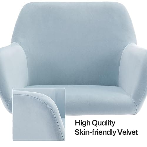 Homedraft Faux Fur 360°Swivel Desk Chair, Modern Height Adjustable Home Office Armchair with Golden Base for Teens Women Girls, Upholstery Computer Chair, Velvet & Light Blue 9