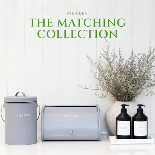 FINESSY Modern Metal Bread Box for Kitchen Countertop, Farmhouse Homemade Loaf Bread Storage Bin Holder for Kitchen Counters Organizer, Airtight Roll Top Sourdough Corner Breadbox Container Keeper 7