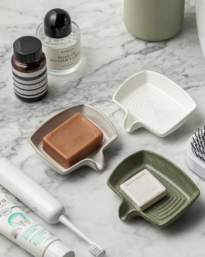 Self Draining Soap Dish, Ceramic Drain Soap Holder Waterfall Design Soap Saver for Shower, Bathroom, Sink, Kitchen and Countertop, Keeps Dry, Green 9