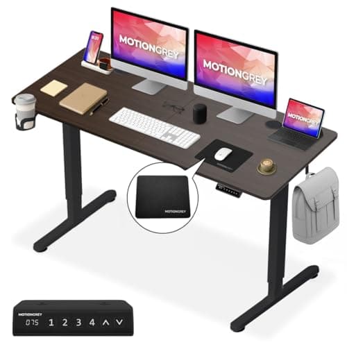 MOTIONGREY - Electric Motor Height Adjustable Standing Desk, Ergonomic Stand Up Desk, Adjustable Computer Sit Stand Desk Stand (Black + Black, 55 Inch)