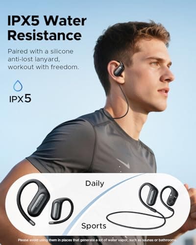 truefree DS1 Open-Ear Headphones, Bluetooth 6.0 Wireless Earbuds with Ear Hooks, Spatial Sound, 4 Mics Clear Calls, 40H Playtime, Fast Charging, Multipoint Connection, IPX5-Rated for Sports, Snug Fit 6