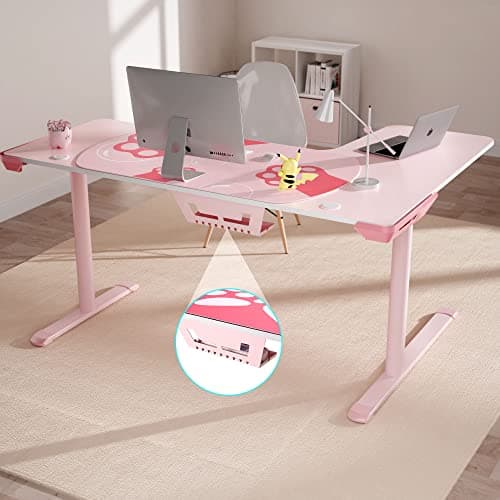 EUREKA ERGONOMIC Pink L Shaped Gaming Desk, 60 Inch Large Home Office Corner PC Computer Table Study Writing Modern Workstation Girls Female Gifts L60 w Mouse Pad Cable Management, Space Saving, Left 6