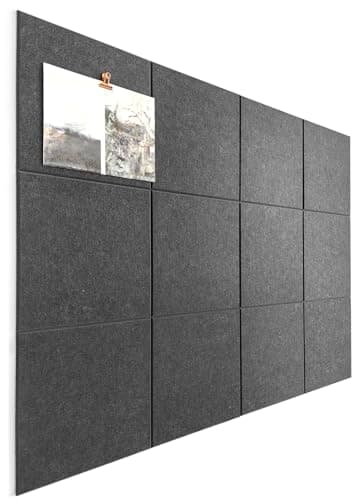 Office Cork Board Alternative | Gray Felt Tiles (12-Pack) | Felt Bulletin Board for Home | Wall Organizer for Office | Large Cork Boards | Pin Board Display | Dart Board Wall Protectors | Gray Black