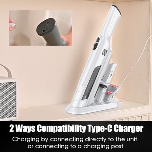 PROMOMO Handheld Vacuum Cordless, Lightweight 1.4lb with Powerful Suction, Charging Dock, Single Touch Empty and Detachable Dust Cup (Creamy White) 9