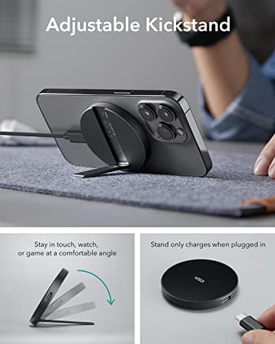 ESR for Magsafe Charger with Kickstand, iPhone Wireless Charger, Charging Pad for iPhone 16/15/14/13/12, AirPods 4/3/Pro/Pro 2, Galaxy S25 Strong Magnetic Charger Pad with 5 ft Removable Cable,Black 5
