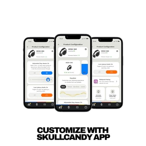 Skullcandy Hesh 360 Wireless Over-Ear Bluetooth Headphones, Up to 100 Hours Battery, Noise Isolating Fit, Flat-Folding Collapsible Design, Microphone iPhone Android - Bone 5