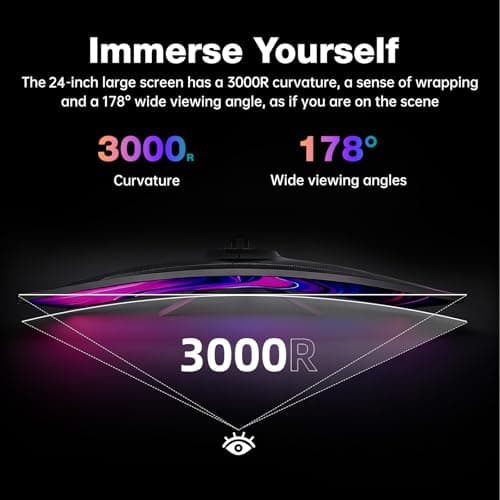 24 Inch Curved Gaming Monitor, 180Hz/1K FHD(1920*1080) Computer Monitor, 3000R Curved, FreeSync, Support DP/HDMI/USB Ports, 120% sRGB, 4000:1 Contrast Ratio for Home Office & Gaming-Wall Mountable 5