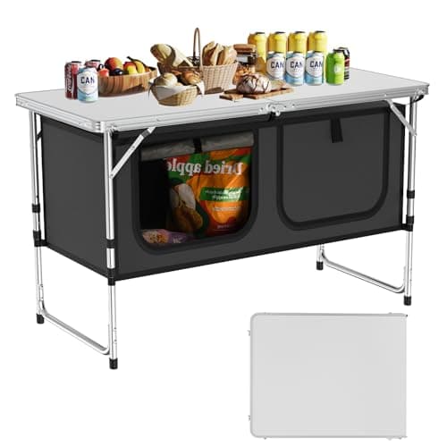 WildFinder Camping Table, Folding Camping Table with Storage, Lightweight & Portable, 3 Heights Adjustable Folding Table for BBQ, Camping, Picnic and Indoor Use, Grey