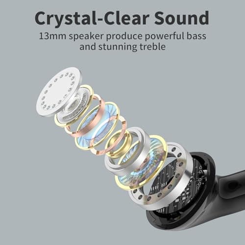 TAGRY True Wireless Earbuds 60H Playback Bluetooth Headsets IPX5 Waterproof Earphones with Wireless Charging Case for Music and TV Black 6