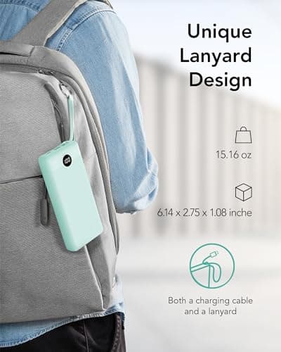 VRURC Portable Charger 20000mAh, Built-in Cables Fast Charging Power Bank, PD QC 3.0 Travel Essentials Battery Pack, 4 Output & 2 Input Phone Charger for iPhone16 15 14 13 X, Samsung, Android-Green 7