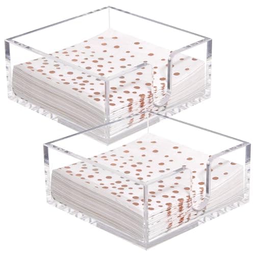 Rubtlamp 2 Pack Napkin Holder, Clear Acrylic Napkin Holder, 5.5x5.5x2.6 Inch Square Cocktail napkin holder, Plastic Napkins holder Great for Table Bathroom,Kitchen, Dinners for Mothers Day