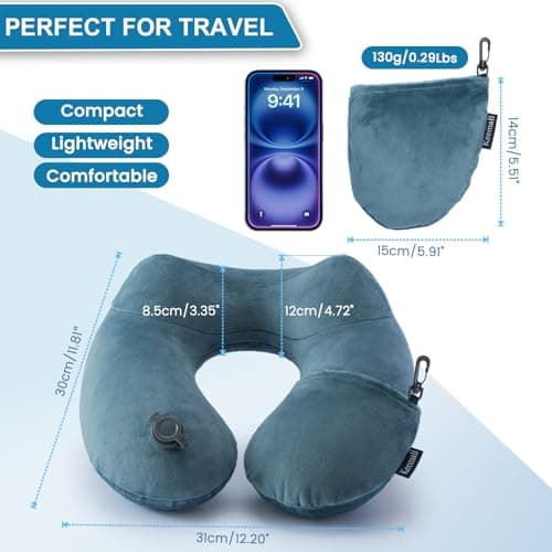 Keemall Inflatable Travel Neck Pillow for Airplane Sleeping Blow Up Neck Support Air Pillow Traveling on Plane Long Flights Washable 8