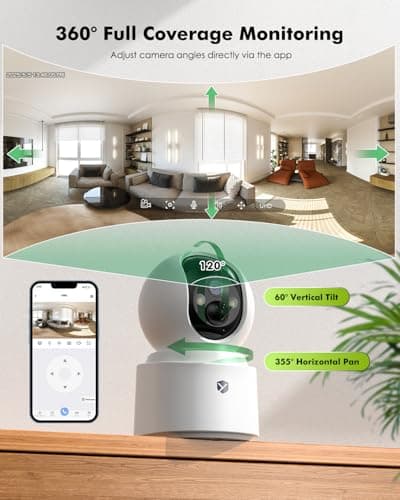 Battery Powered Indoor Camera Wireless, PTZ Pet Camera with 6000mAh Rechargeable, Dual-Band WiFi, 2.5K 4MP Color Night Vision, SD/Cloud Storage, 2-Way Audio, APP Remote, Cat/Dog/Kids/Home Monitoring 6