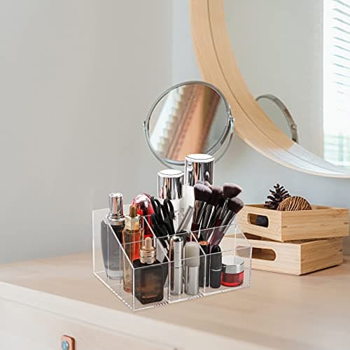Dicunoy Acrylic Desk Organizer, Clear Pen Holder with 7 Compartments, Stationary Notebooks Pencils Storage for School, Classroom, Artist, Student, Office, Craft Room Supplies, Makeup Organization 5