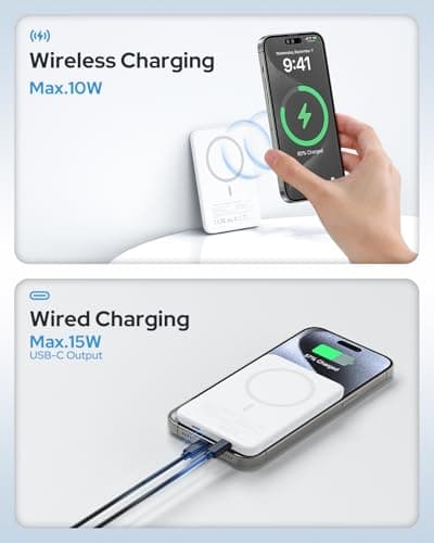 TRKOY for Magsafe Portable Charger, 5000mAh Wireless Magnetic Power Bank with USB C Fast Charging,Travel Essential for Magsafe Battery Pack Compatible with iPhone 17/16/15/14/13/12 Series, White 5