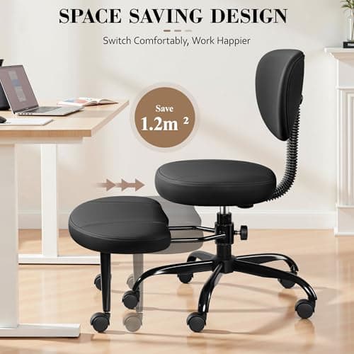 AtHope Ergonomic Cross Legged Office Chair with Wheels - Adjustable Height for Meditation, ADHD Desk & Yoga - Wide Criss Cross Design with Lumbar Support, Kneeling Chair - Jet Black 6