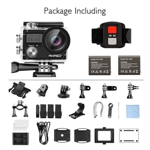 AKASO Brave 4 Action Camera 4K 30fps Ultra HD WiFi Sport Cameras with 170° FOV, Image Stabilization, 131FT Waterproof Underwater Camera with 2x1050mAh Batteries, Helmet Accessories Kit 9