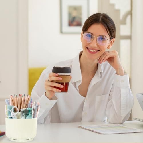 SKYDUE 360 Degree Rotating Desk Organizer, Small Dual-Purpose Pencil Pen Holder for Desk, Rotating Pencil Cup with 5 Slots, Office Supplies, Desk Decor for Office, School, Home 5