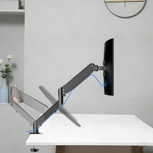 Gas Spring Monitor Arm 32 Inch,Adjustable Single Monitor Desk Mount with Swivel/Tilt/Rotation,Computer Monitors Stand Holder with Clamp/Grommet Mounting Base, VESA Mount Bracket 7
