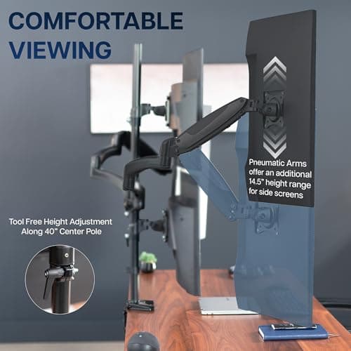 VIVO Quad Pneumatic Monitor Mount for 4 Screens up to 32 inches, Fully Adjustable, Heavy Duty Desk Stand with C-Clamp, Black, STAND-V400G 6