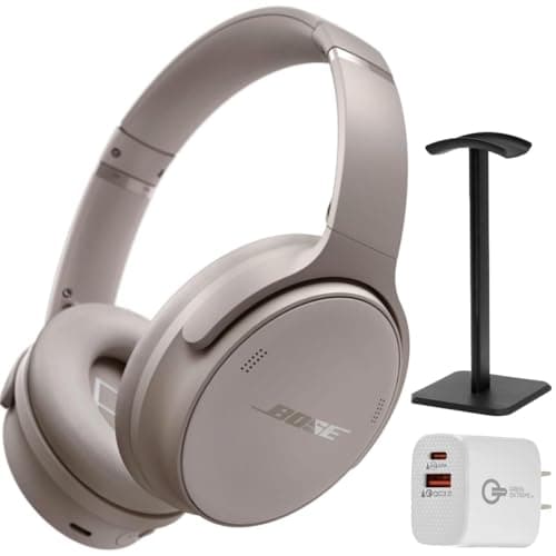 Bose QuietComfort Bluetooth Headphones, Wireless Headphones with Active Over Ear Noise Cancelling and Mic, + Green Extreme 20W 2-Port Wall Charger (Sandstone)
