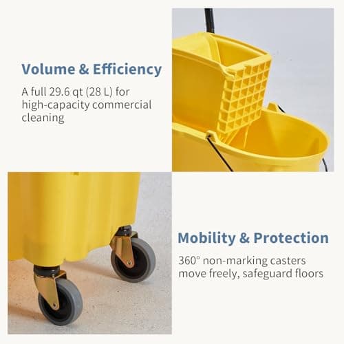 DUMOS 30-Quart Commercial Mop Bucket with Side-Press Wringer, Heavy-Duty Floor Cleaning System, Durable Wringer & Non-Marking Casters, Yellow 5
