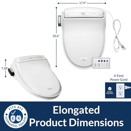 Bio Bidet BB1000 Warm Water Bidet Seat, Air Dryer, Heated Seat with Slow Close Lid, Remote Control, Elongated 8