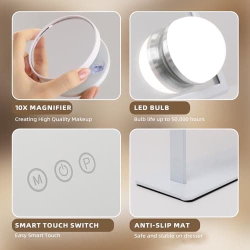Hansong Vanity Mirror with Lights Lighted Makeup Mirror with 9 LED Bulbs Plug in Light Up Makeup Mirror with Lights 360 Rotation with 10x Magnifying Mirror Tabletop 6
