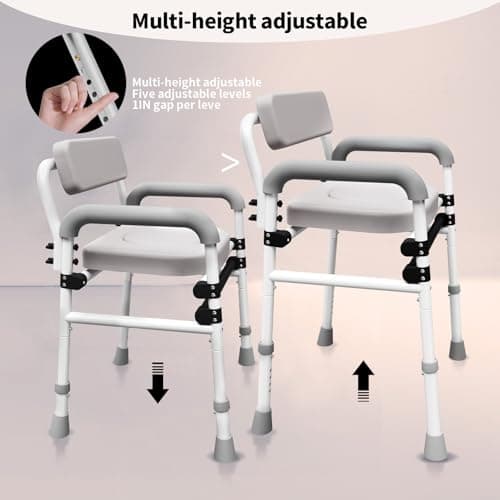 Adjustable Medical Bedside Commode Chair with Padded Backrest, Drop Arm Support, Height Adjustable 5