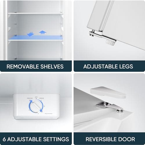 Upstreman 7.0 Cu.Ft Convertible Upright Freezer with Large Capacity, Convertible Design, Energy Saving, Quiet Operation, Removable Shelves, Suitable for Basement, Dorm, Apartment, Office, White-UF70 6