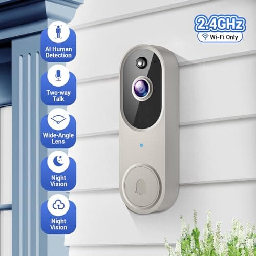 LumoYuzu 1080p Wireless Doorbell Camera for Home Security, Battery Powered, Live View, Cloud Storage, AI Human Detection, Night Vision, Two Way Audio, Indoor Outdoor Surveillance, 2.4G Wi-Fi only 6