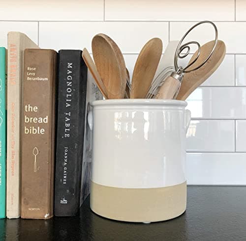 Chloe and Cotton Oversized Farmhouse Kitchen Utensil Holder | White Ceramic Crock for Cooking Utensils Storage 7