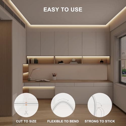 Olaholii 16.4ft COB LED Strip Light with Remote, 3000K Ra93+ Dimmable Bright Warm White Led COB Strip Light, White Continuous Led Strip Light for Mirror, Stair, Cabinet, Room 5