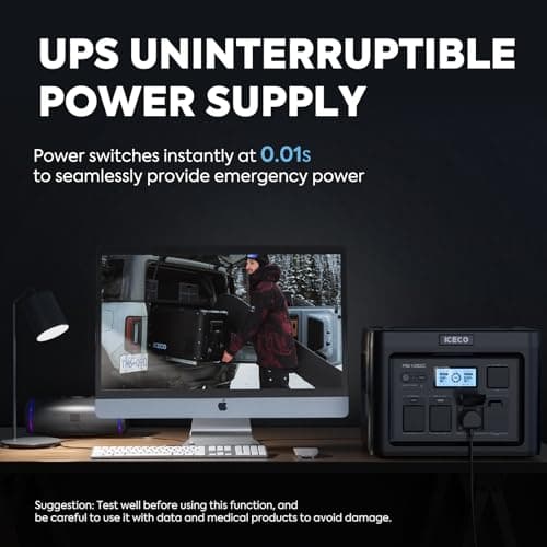 ICECO PB1000 Portable Power Station, 1075Wh Battery/ 1.6 Hour Fast Charging, with 2x1200W AC Outlets, Solar Generator for Home Backup, Emergency, Outdoor Camping 5