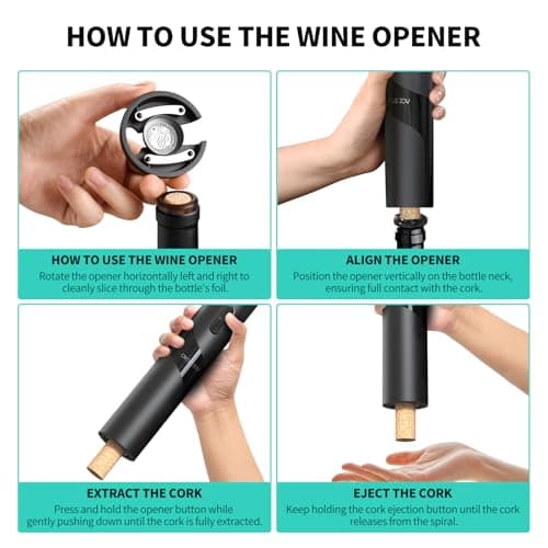 CIRCLE JOY Rechargeable Wine Opener Electric Wine Bottle Opener 7-in-1 Wine Gift Set with Electric Vacuum Pump, Charging Station, Foil Cutter, Wine Aerator Pourer and 2 Wine Stoppers 5