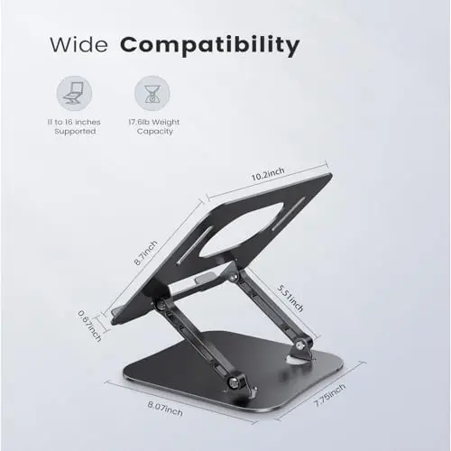 Adjustable Laptop Stand for Desk, Aluminum Portable Laptop Stand, Lightweight 500g, Foldable Ergonomic Computer Notebook stand Holder for 11-16" MacBook Air Pro, Dell XPS,HP Computer Notebook, Black 6